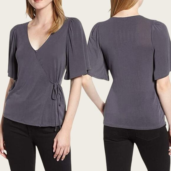 NWT | Lucky Brand | Wash Wrap Top | Solid Sand Gray | Medium - Picture 1 of 16